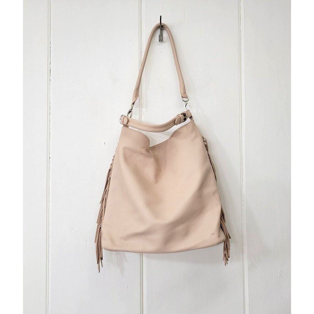Expressions Pink Vegan Leather Boho Fringed Shoulder Bag